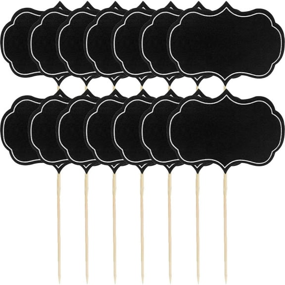 KAKOWELY 16Pcs Writable Food Tags for Buffet in Black with Board Design for Caterers