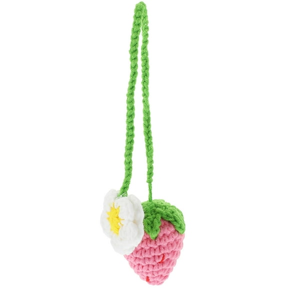 KAKOWELY 1Pack Car Knitted Fabric Pendant Decoration Pink Strawberry Shape for Interior and Exterior Decor