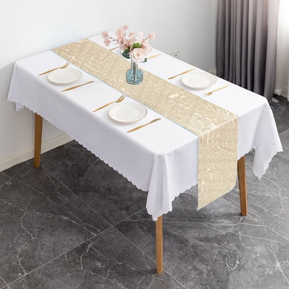 KAKOWELY 1Pack Fancy Table Runner Round Iridescent Sequin Tablecloth for Buffet Table Wedding Celebration 180X7.9in
