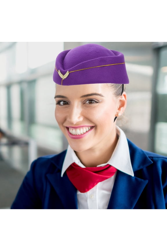 1Pack Pilot Women Costume Purple Worsted Fabric Felt Air Stewardess Hat