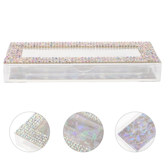 KAKOWELY 1Pack Rectangular Eyelash Storage Box Multi-Colored Rhinestone Plastic Protective Lash Organizer for Women