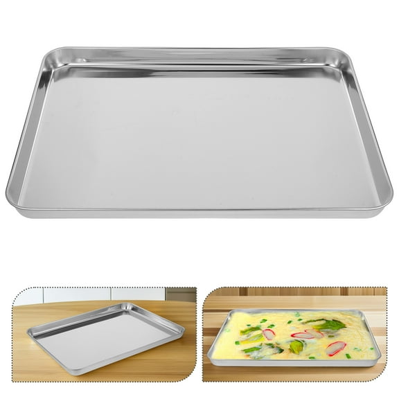 KAKOWELY 1Pack Silver Serving Plate Rectangular Stainless Steel For BBQ