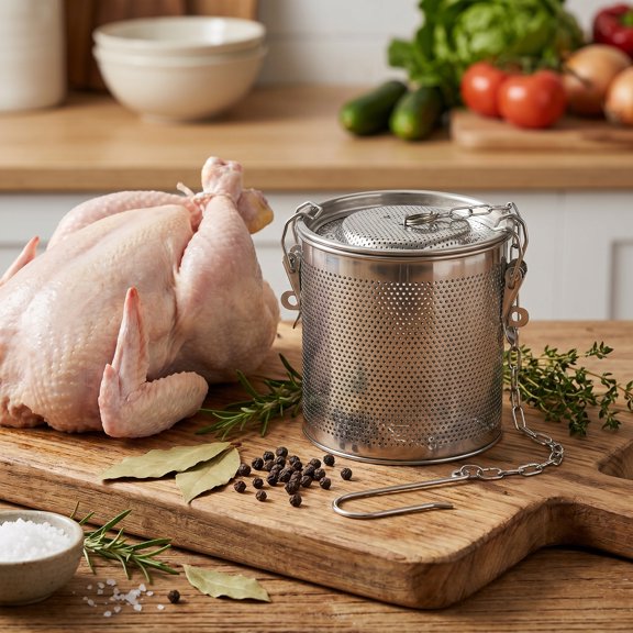 KAKOWELY 1Pc Stainless Steel Spice Strainer Basket with Fine Mesh and Hooks for Home Soup and Braised Meat