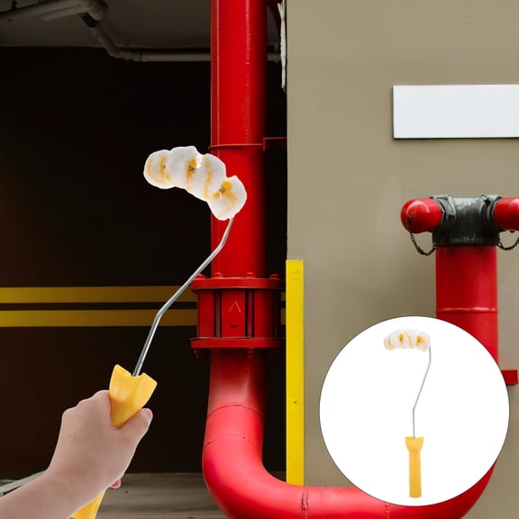 KAKOWELY Yellow Pipe Paint Brush with 4 Wheels, Ergonomic Grip for and Painting Projects
