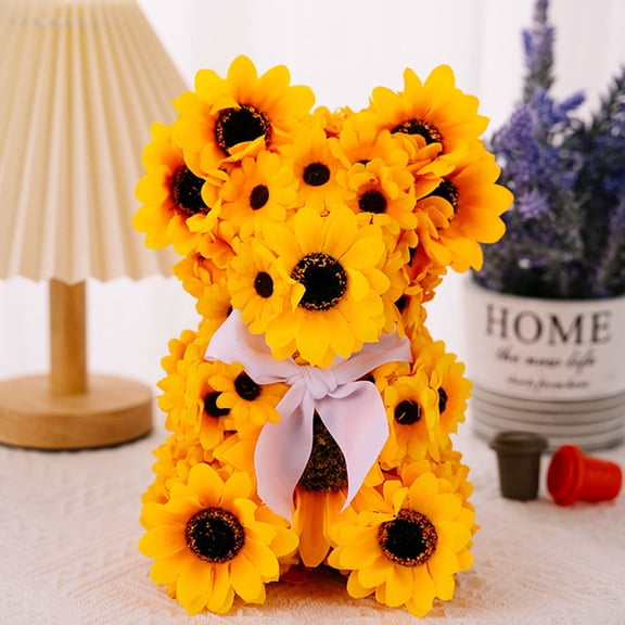 KAKOWELY 1Pcs Cute Bear Figurines Sunflower Home Decor Plastic Material For Home Decoration
