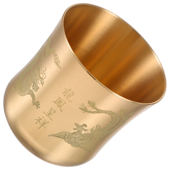 KAKOWELY Chinese Style Tea Cup Copper Golden 1Pack 5.6X5.5Cm