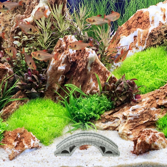 KAKOWELY 1Pcs Grey Arch Bridge Statue for Fish Tank and Home Decoration 5.04X1.42in