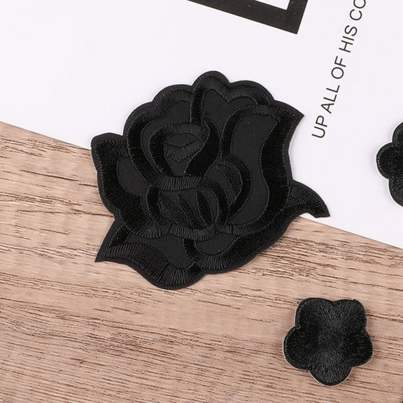 KAKOWELY 20Pcs Rose Shape Iron On Patches for DIY Projects Black Polyester Applique