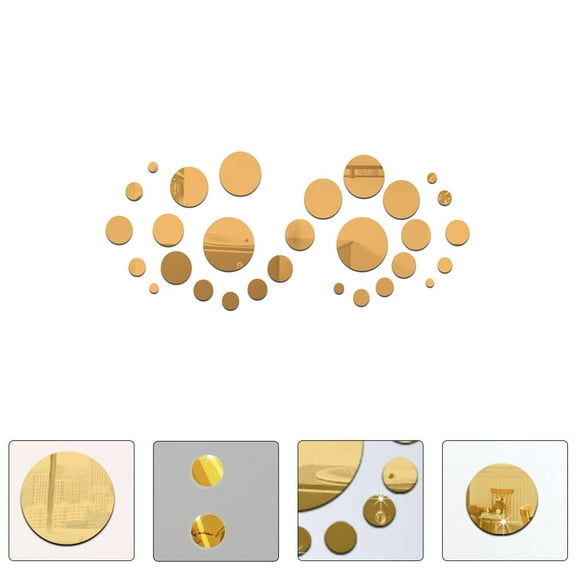 KAKOWELY 29Pcs Peel And Stick Mirror Tiles Acrylic Round Gold For Kitchen Wall Decals