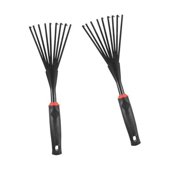 KAKOWELY 2Pcs 9 Root Rake Garden Tool Durable Carbon Steel Hand Rake with Non Slip Grip