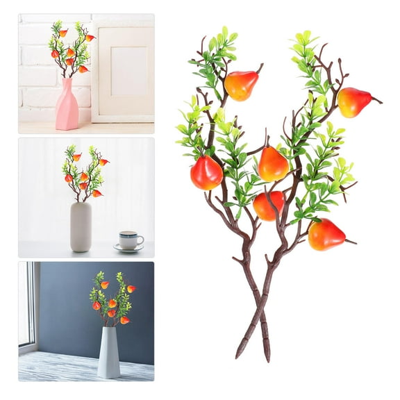 KAKOWELY Simulated Fruit Branches Artificial Pear Branches Assorted Color 2Pcs 13.8In