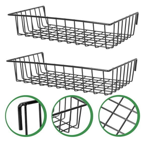 KAKOWELY 2Pcs Black Grid Panel Board Basket Nail Free Strong Wire Storage Wall Organizer