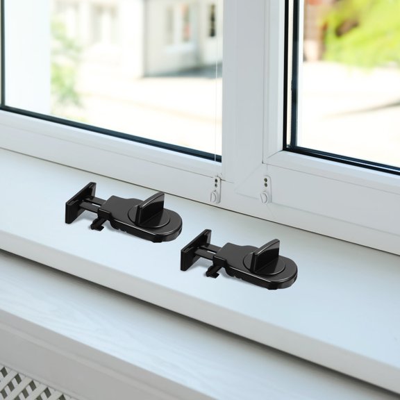 KAKOWELY 2Pcs Black Sliding Window Locks with Rubber Padding for Home Security Adjustable Window Stops