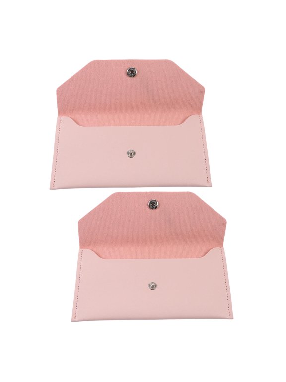 Slim PU Cash Envelope Wallet, Pink, Business Card Organizer, 2Pcs