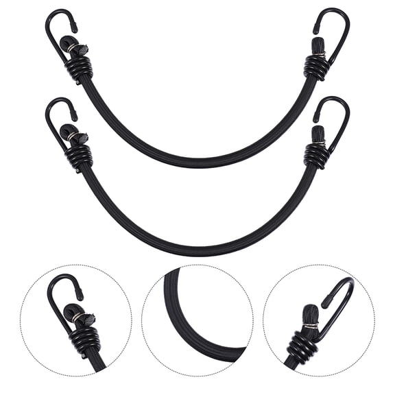 KAKOWELY 2Pcs Heavy Duty Black Elastic Rope with Hooks for Camping Canopy and Outdoor Equipment