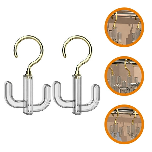 KAKOWELY 2Pcs Hook for Clothes Transparent Gold 360 Degree Rotation Nail-free Installation for Closet Organization