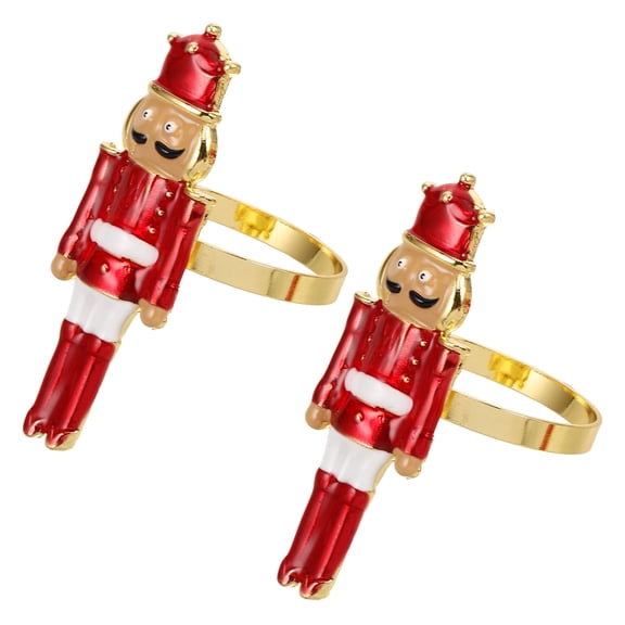 KAKOWELY 2Pcs Nutcracker Themed Napkin Rings for Christmas Dinner Table Decor Red Metal