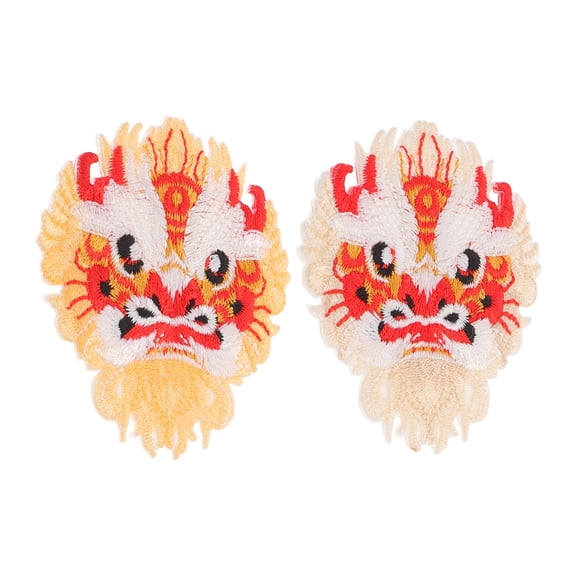 KAKOWELY 2-Pack Polyester Lion Dance Embroidered Applique Patches with Self-Adhesive Backing for and Workwear Decoration