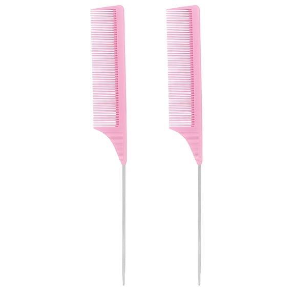 KAKOWELY 2Pcs Rat Tail Comb Pink Stainless Steel Lightweight with Non Slip Handle for Styling