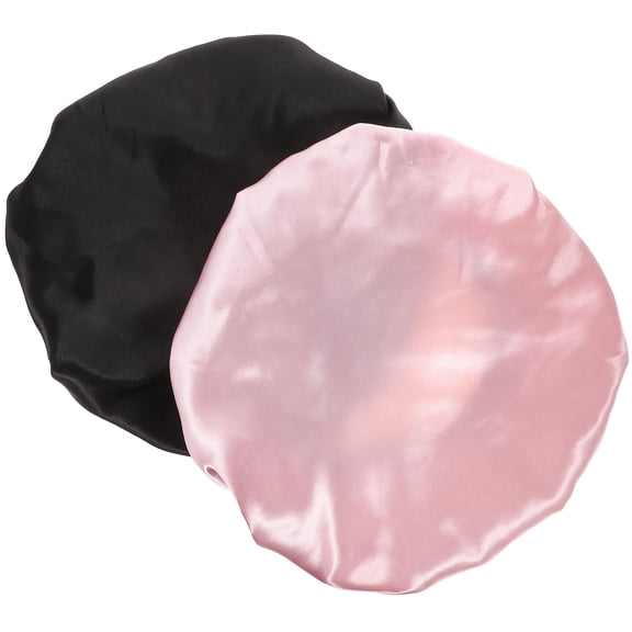 KAKOWELY 2Pcs Sleep Bonnet in Pink and Black Satin for Indoor Use 10.61X10.61X9.43in
