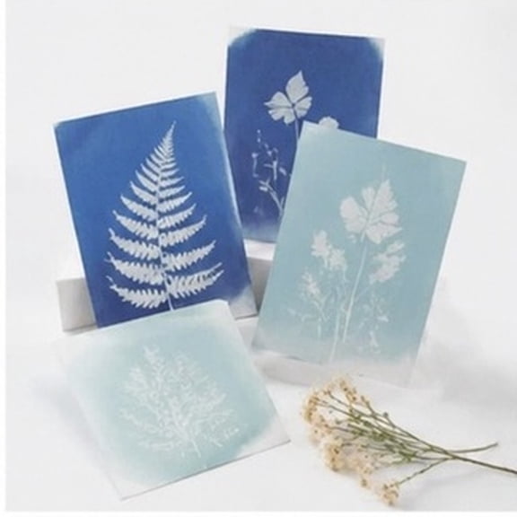KAKOWELY 35 Sheets A5 Cyanotype Sun Print Paper: High Sensitivity Solar Activated Art Drawing Paper for DIY Arts Crafts Projects Nature Printing Sheets with Clip