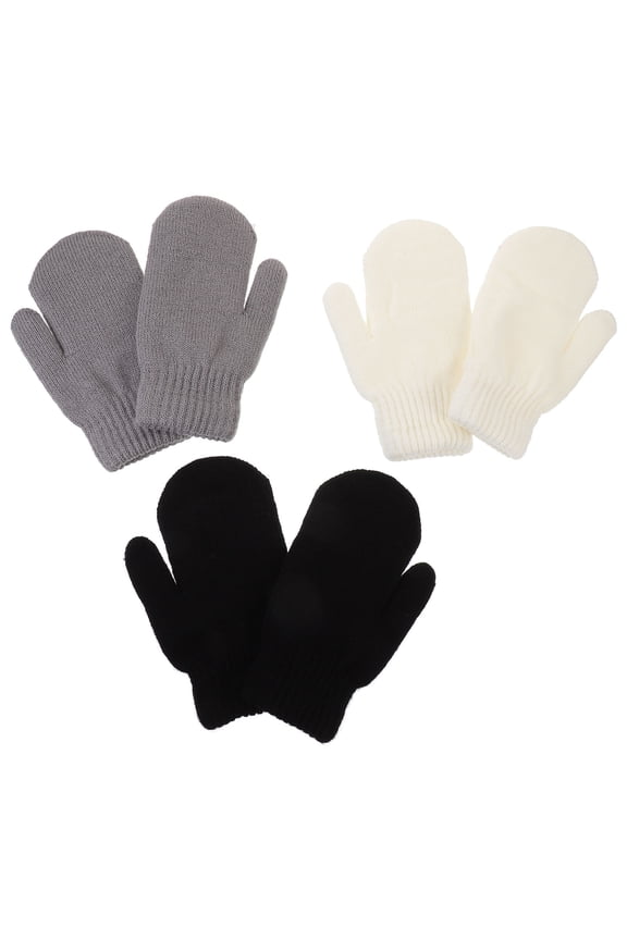 3Pairs Assorted Color Winter Mittens Warm Lining Plush Gloves Comfortable Outdoor Gloves for Adults
