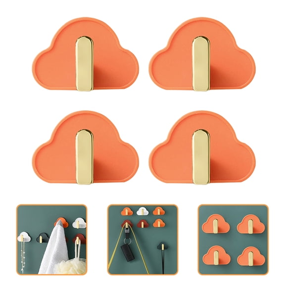 KAKOWELY Cloud Shape Orange Plastic Adhesive Wall Hooks L-Shape 4 Pieces