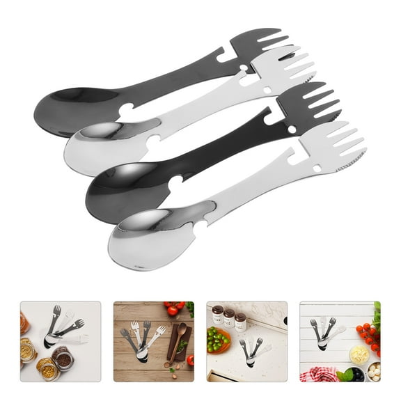 KAKOWELY 4Pcs Compact Utility Spork with Fork Spoon Knife for Camping and Travel