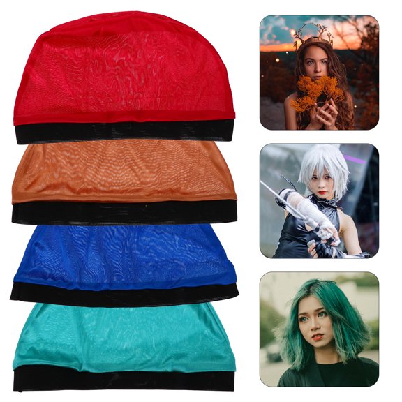 KAKOWELY 4-Pack Elastic Wave Caps Wig Dome Liners, Soft Breathable Hair Covers in Assorted Colors for Comfortable Wear