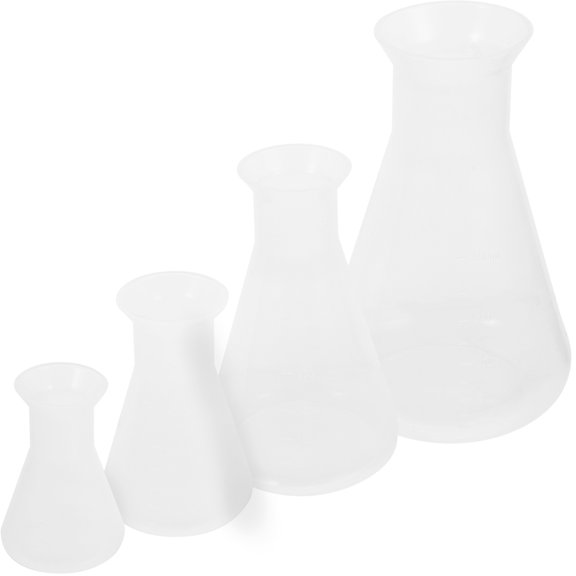 KAKOWELY 4Pcs Experiment Flask Set Transparent Conical Flasks for Science Laboratory Use