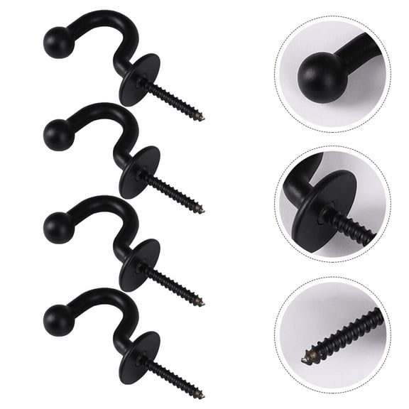 KAKOWELY 4Pcs Household U Hooks Black Metal Wall Hooks for Curtain Hanging and Clothes