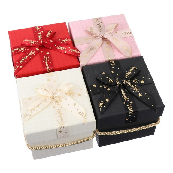 KAKOWELY 4Pcs Wrapping Box Assorted Color Square present Packing Storage Christmas Parties 9x3.5x3.1in