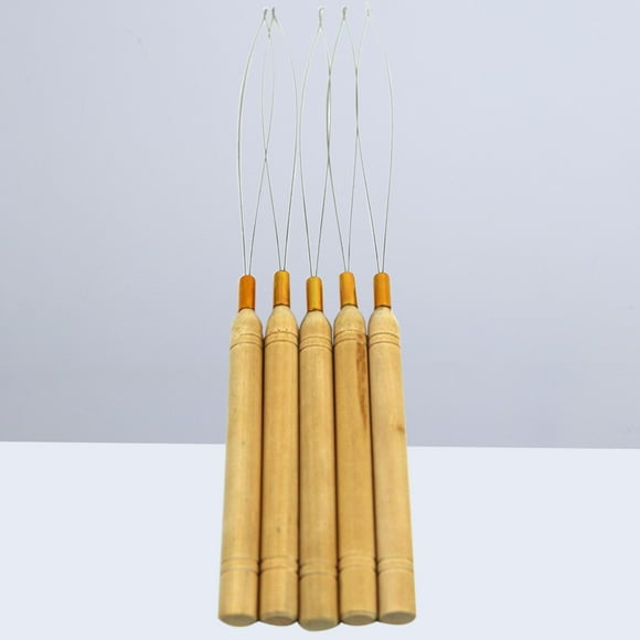KAKOWELY 5Pcs Extension Tools Wooden Loop Needle for Hair Styling Metal and Wood 9.04X0.59X0.59in