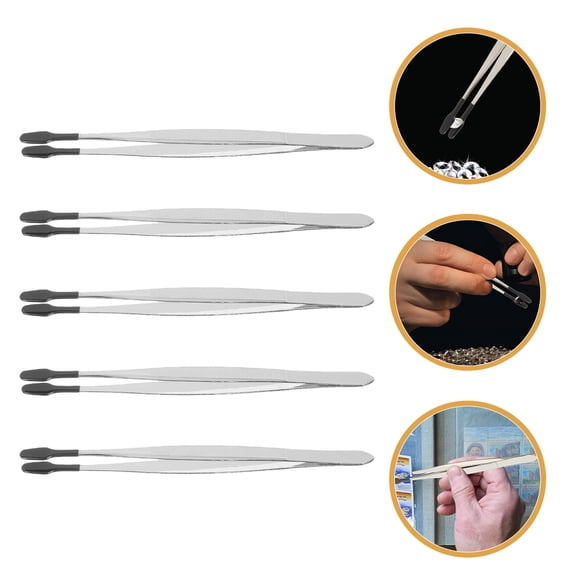 KAKOWELY 5Pcs Flat Tip Metal Tweezers for Precise Crafting and False Eyelash Application
