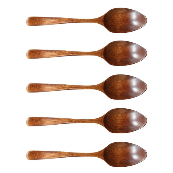 KAKOWELY 5Pcs Wooden Spoons for Cooking and Stirring Natural Wood 18.5x4x1cm