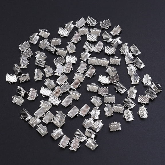 KAKOWELY 750Pcs Zipper Clips Cord Ends with Plated Ribbon Ends and Textured Crimp End Clamps for Crafts