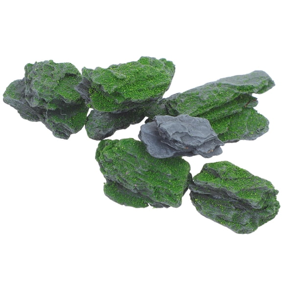 KAKOWELY 7Pcs Faux Landscape Rocks with Simulated Moss for Decorative Indoor and Outdoor Display Grey