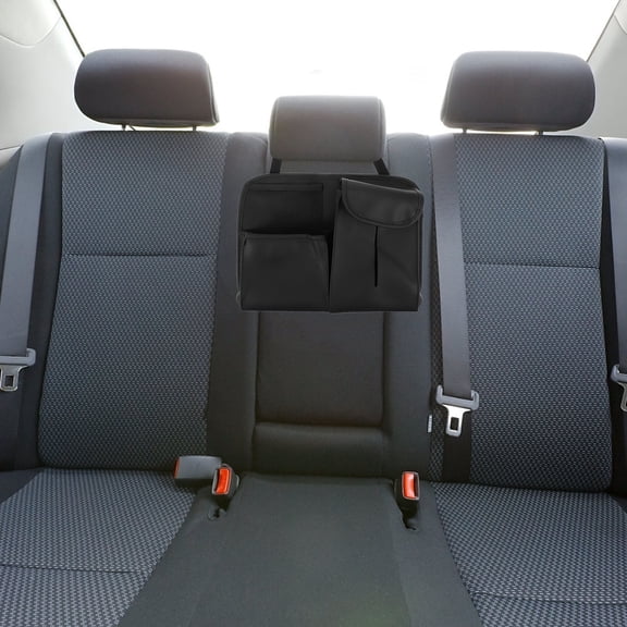 KAKOWELY Black Car Organizer Case PU Material for Backseat Storage with Tissue Phone Holder