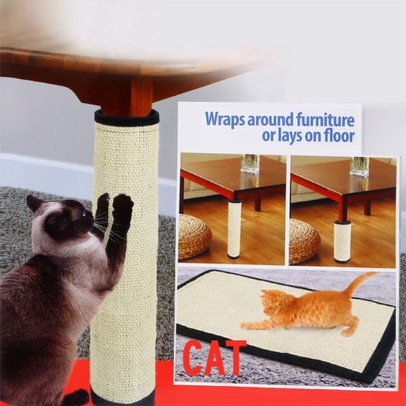 KAKOWELY Black Sisal Hemp Cat Scratcher Mat Portable and Easy Roll Up for Furniture