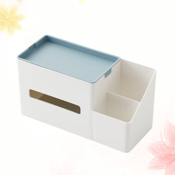 KAKOWELY Blue Home Tissue Box Plastic Organizer with Cover for Living Room and Office