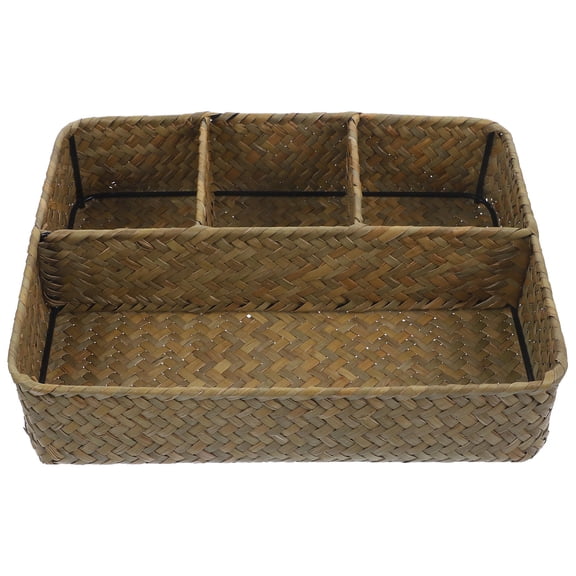 KAKOWELY Bulrush Woven Coffee and Tea Organizer Basket with Rustic Design for Countertop Storage