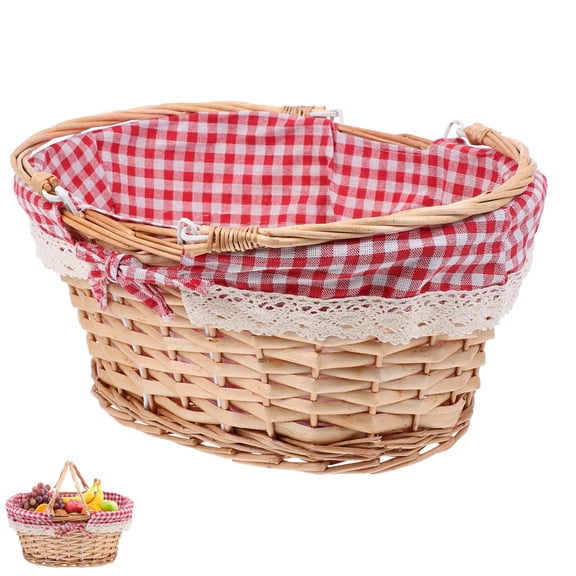 KAKOWELY Fruit Pick Basket Red Plaid Wicker 1Set Storage Organizer for Homeowners
