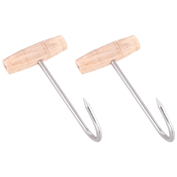 KAKOWELY 2Pcs Plated Silver Stainless Steel Pork Hook Meat Hanging Tool for Kitchen Use
