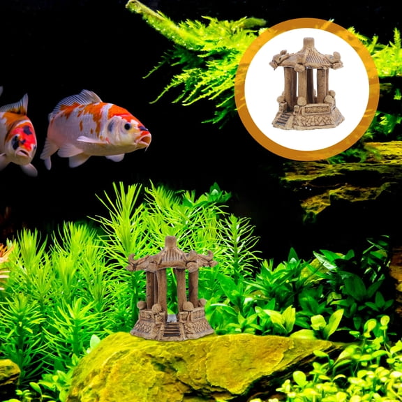 KAKOWELY Japanese Stone Lantern Hexagonal Pavilion Ceramics Decorative Collectors Fish Tank 1Set