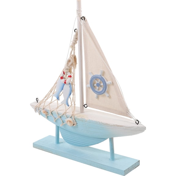 KAKOWELY Miniature Sailing Boats 1Set Sky-Blue Wood Realistic Room Home Decoration