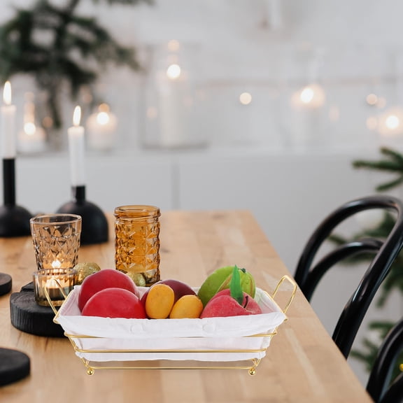 KAKOWELY Minimalist Golden Metal Wire Bread Tray and Fruit Basket Organizer for Kitchen and Dining Table