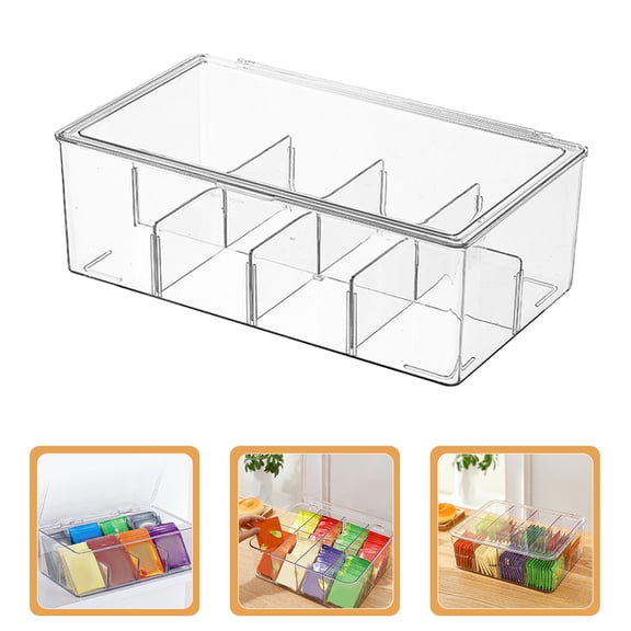 KAKOWELY Modern Clear Tea Box with Compartments for Storing Tea Bags and Sundries