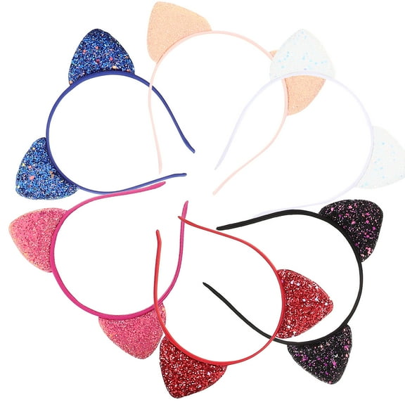 KAKOWELY Sequin Cat Ears Headband for Girls 6Pcs Cute Hair Accessory for Costume Party