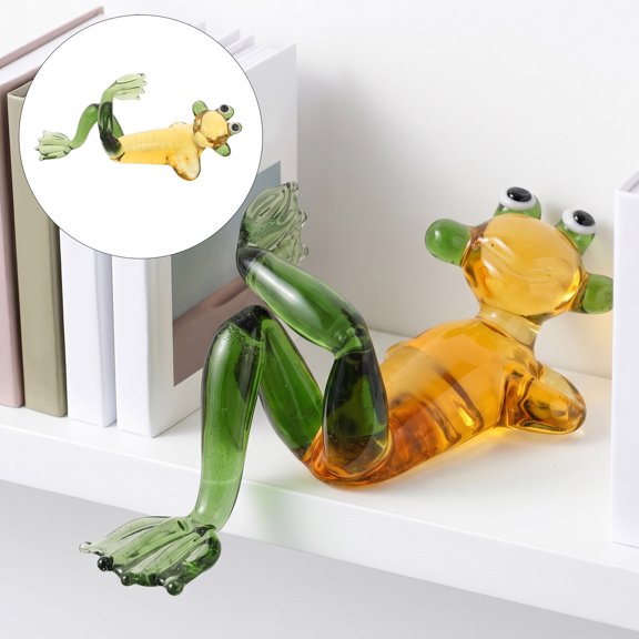 KAKOWELY Small Glass Frog Statue Hand Blown Art for Desktop and Spring Room Accent