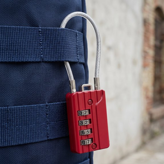 KAKOWELY Steel Cable Lock for Suitcase Red with Resettable Combination Padlock for Outdoor Use